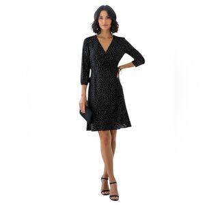 Monteau Elegant Black Dress with White Dots